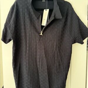 French Connection Black Textured Polo Shirt